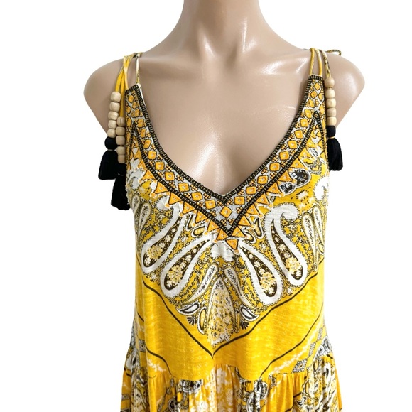 SOFT SURROUNDINGS YELLOW ARTSANS PAISLEY EMBROIDERED INDHA MAXI DRESS SZ M - Picture 6 of 7